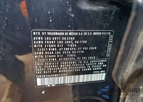 2019 Volkswagen Tiguan Se из США, поврежденный, VIN 3VV2B7AX4KM072392